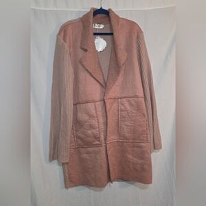 Simply Couture 3XL Dusty Rose Open Coat Faux Lambskin with Knit Sleeves NWT